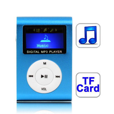 TF (Micro SD) Card Slot MP3 Player with LCD Screen, Metal Clip (Baby Blue)